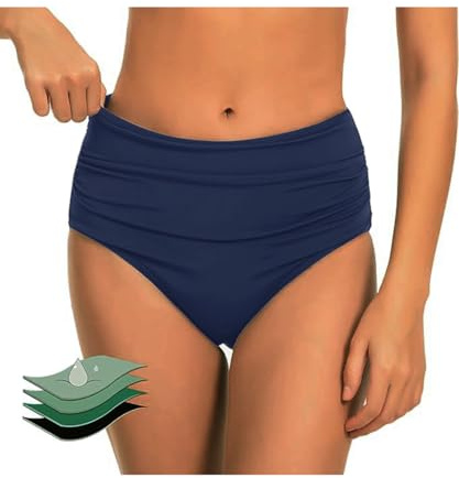 ABINGOO Donna Periodo Bikini Classic Triangolo Pantaloni da Bagno Ruched Vita Alta Pezzo sotto Mestruale Nuoto Bikini(Blu,XL)