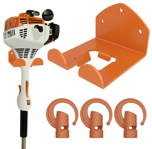 Lot de 3 crochets de rangement robustes pour garage + 1 support de débroussailleuse compatible avec les accessoires Stihl Kombi, support d'outils électriques de jardin pour débroussailleuse