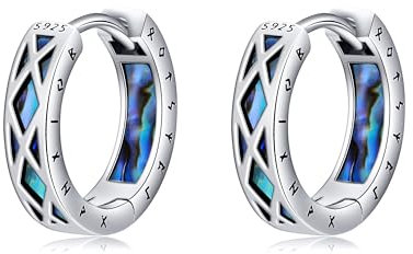 Wikinger Creolen Ohrringe Sterling Silber Abalonschale Nordische Runen Huggie Creolen Wikinger Schmuck Geschenk für Männer