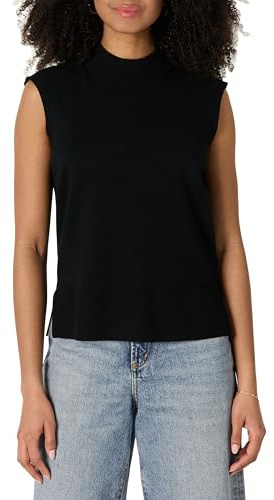 Amazon Essentials Pull-Over à Manches Courtes Coupe Classique Femme, Noir, L