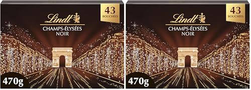 Lindt - Boîte CHAMPS-ÉLYSÉES Noir - Assortiment de Chocolats Noirs - Pralinés, Croustillants et Onctueux - Idéal pour Noël, 470g (Lot de 2)