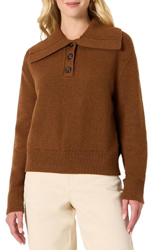 Amazon Essentials Jersey con Cuello Abotonado de Corte Holgado Mujer, Caramelo Mezcla, L
