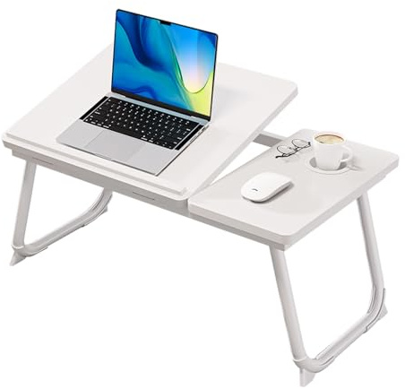 DOKKOME Table pour ordinateur portable Pliable pour le Lit Table de Lit pour Ordinateur Portable Plateau de Lit Plateau pour Petit Déjeuner au Lit Table Pliante Plateau de Lit Lapdesk (Blanc)