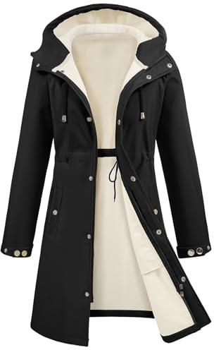 RITOSTA Veste Softshell Femme Imperméable Hiver Veste Polaire Longue Parka Coupe Vent Légère Jacket À Capuche Casual Blouson Zippé Vêtements Extérieur(Noir,XXL)