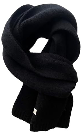 Pluto & Fox Écharpe En Laine Unisexe Pour Femme Et Homme Couleur Attrayante Design Basique Polyvalent Pour L'hiver (Noir, 155 * 20cm)