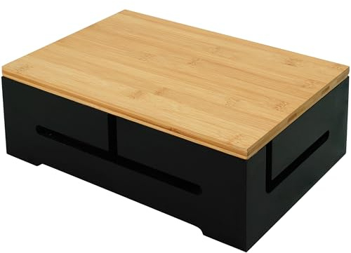 Relaxdays Scatola per Cavi in bambù, Gestione, Ventilazione, 11x32x22 cm, Nera