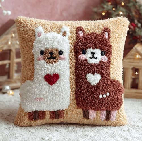 Taxpy Knüpfkissen-Set Alpaka-Weihnachten Teppich-Set Für Anfänger,Knüpfset Für Anfänger Erwachsene Oder Kinder 43 X 43 Cm