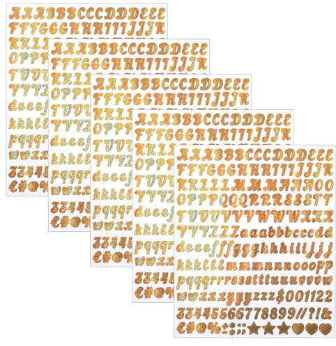 0.5in Gold Small Letter Sticker, 1000 Pcs Self Adhesive Vinyl Letter Stickers Glitter Alphabet Stickers for Scrapbook Crafts DIY Mailbox Labeling Windows Doors