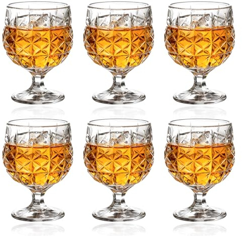 SANDERLA 6er-Pack Vintage-Stielgläser 200 ml, geprägtes Weinglas-Set, elegante Rot- und Weißweinkelche, ideal für Partys und Unterhaltung