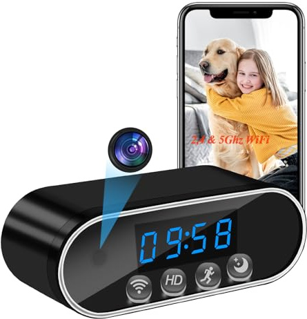 ZGSZ Cámara Oculta WiFi 5G HD 1080P Mini Cámara Espía Wi-Fi, Reloj con Cámara Oculta WiFi con Visión Nocturna y Detección de Movimiento, Compatible con Visualización Mediante Aplicación