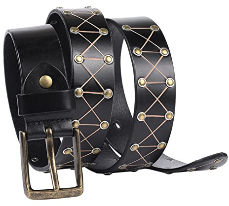 Snyggt Nitbälte I Läder For Jeans, Punkrocknitar, 3,5 Cm Brett Med Spänne, For Män Och Kvinnor(Black,105cm/waist:34~36)