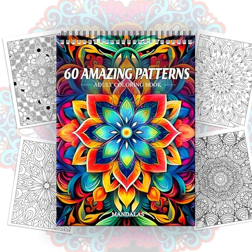 DBAILY Livre de coloriage pour adultes, 60 motifs, relié à spirale, livre de coloriage pour adultes, livre de coloriage mandala pour soulager le stress et se détendre