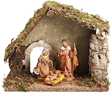 Fontanini by Roman 5 Three Piece Starter Nativity Set with Stable, Religious Christmas Decoration,
