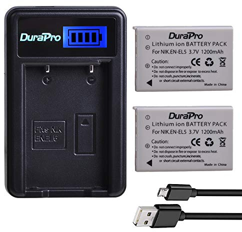 DuraPro 2Pc EN-EL5 EN EL5 Battery + LCD USB Charger for Nikon EN-EL5 Battery; NIKON Coolpix P530, P520, P510, P100, P500, P5100, P5000, P6000, P90, P80 Cameras