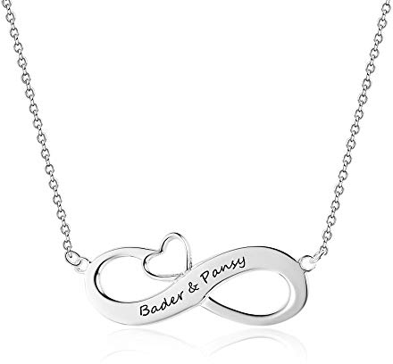 Bo&Pao Infinity Namenskette 925 Sterling Silber mit Gravur, Individuelle Unendlichkeit Halskette mit Gravur