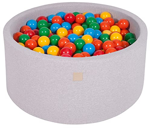 MEOWBABY Bällebad Baby - Rund 90x40cm Ball Pit für Kinder ab 1 Jahr mit 300 Bälle - Weiches & Sicheres Bällepool, Cotton, Hellgrau