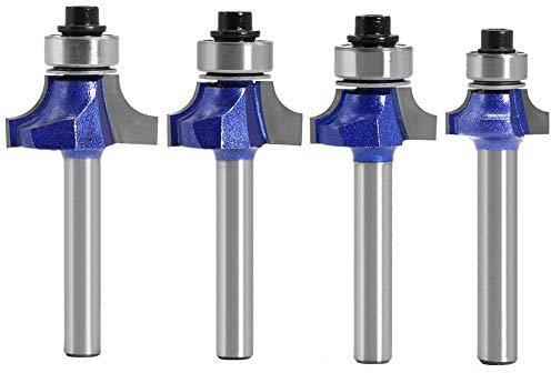 Bestgle 4PCS Roundover Edging Router Bit Set, 1/4 Shank Industrial Grade Corner Rounding Edge-Forming Woodworking Milling Cutter with Ball Bearing (3/8, 5/16, 1/4, 1/2)