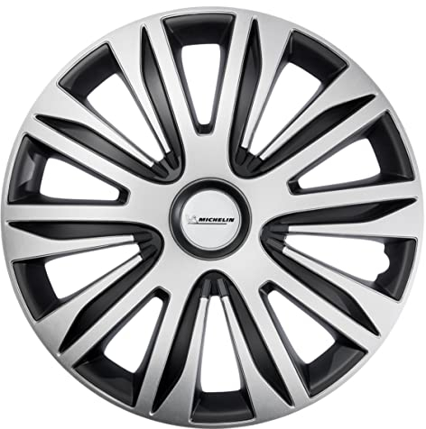 MICHELIN Radkappe MX-ABS 15 Zoll Universal Radzierblende 4er Set Fürs Auto ABS Kunststoff , Schwarz/Silber