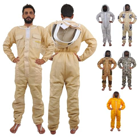 URBANSBEE Tuta da Apicoltore Ventilata Professionale Abito Apicoltura con Fantasia Cappello e ampia tasca per gli apicoltori contro le punture delle api Tuta Naturale traspirante ape Giacca