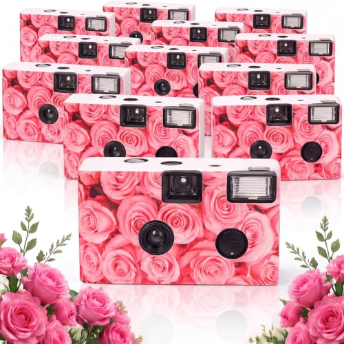 12 Pack Disposable Camera Bulk for Wedding 34 mm Single Use Film Camera with Flash for Wedding Receptions Baby Shower Anniversary Gathering Travel Camp Party Supply(Pink Rose)