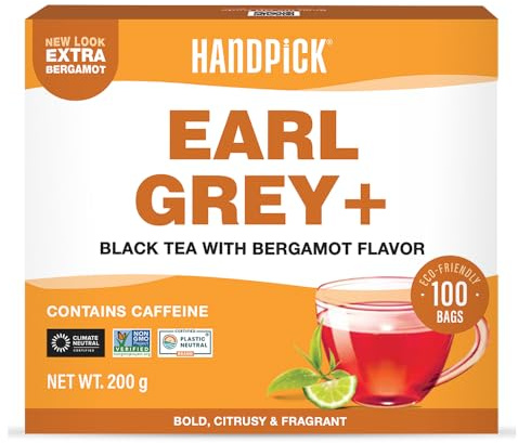 HANDPICK, Earl Grey Teebeutel (100 Stück) | Schwarzer Tee – Stark, Aromatischer Bergamotte- und Zitrusgeschmack | Runde umweltfreundliche Teebeutel – Glutenfrei, GVO-frei | Direkt vom Ursprung