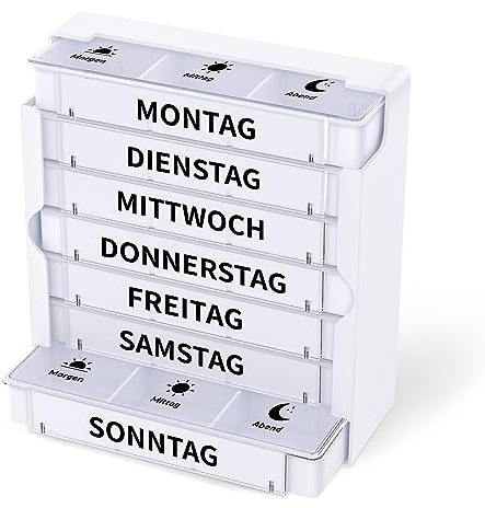 Opret Tablettenbox 7 Tage Morgens Mittags Abends - Medikamentenbox Mit 3 Fächern - Pillendose Pillenbox Tablettendose Tabletten Organizer Wochenbox