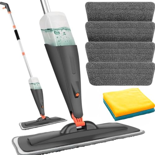 * NEW* SCRATCH ANET-** SUMMER PRICE** Spray Mop 4 Microfibre Cloths Microfiber Mop Spray Cleaner for Floors with 4 Pads and 600Ml Refillable Bottle Suitable for all Floor-grey