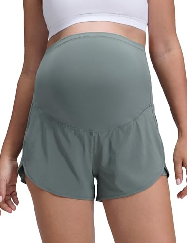CRZ YOGA Maternité Short 2 en 1 Dauphin 7.6 cm | Taille Haute, Doublure avec Poches, à Séchage Rapide, Léger, Maintien Ventral en U, Grossesse Postpartum
