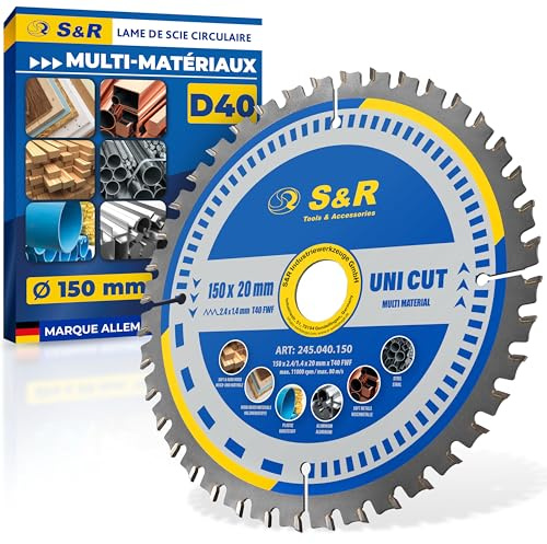 S&R Lama per Sega Circolare 150 x 20 mm 40 Denti FWF - Disco da Taglio per Metallo Alluminio Profili di Acciaio Legno - Lama Compatibile con Sega Circolare da Tavolo Bosch Makita Einhell Ryobi