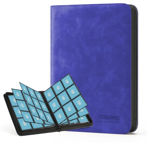 TCGUARD Album de Cartes à Collectionner pour Jusqu'à 540 Cartes, 9 Côtés - Fermeture Éclair - Reliure pour Cartes à Collectionner - MTG - Pour Cartes à Jouer, Cartes de Sport, Yugioh, etc. Bleu