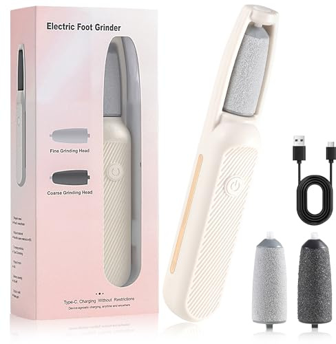 Electric Callus Remover for Feet, Rechargeable Foot File for Dead Skin, Waterproof Pedicure Tool for Cracked Heels, Comes with 2 Interchangeable Roller Heads (Coarse & Fine)