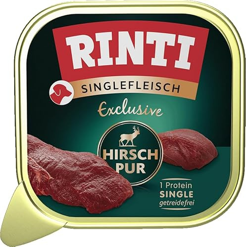 RINTI - Singlefleisch Exclusive - Nourriture Humide avec 100% de Viande de cerf pour Chiens Adultes sensibles - Aliment Complet en Bols sans céréales ni additifs artificiels - 10 x 150 g - Cerf Pur