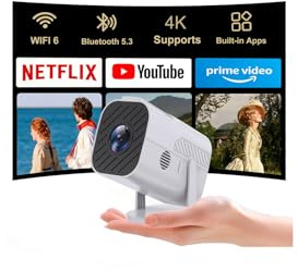 【Built-in apps and wifi】projector with wifi and bluetooth,projector for bedroom,Support 4K,portable projector,Auto Keystone with HDMI/TV Stick/Memory Stick/Laptop