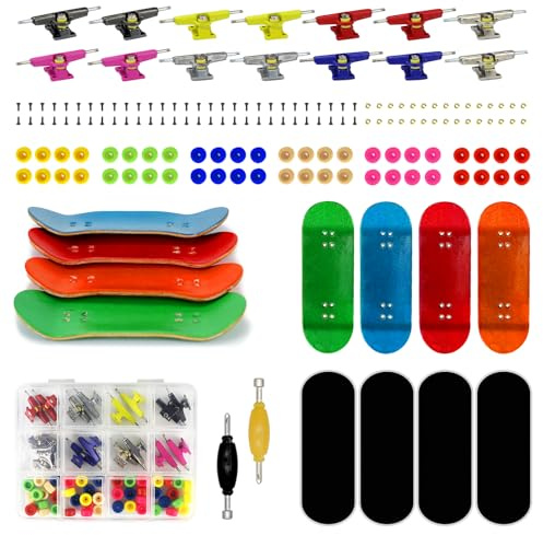 DisplayMore 162PCS Finger Skateboard DIY Set,- Includes Premium Multicolour Wooden Fingerboard Deck,Tape Prolific Foam Tape & Multicolour Wheels, The Classic - 34mm x 96mm - Pre-Drilled Holes Size