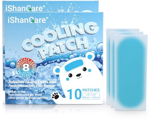 iShanCare Cerotti refrigeranti contro la febbre per bambini e adulti, 20 cerotti refrigeranti confezionati singolarmente