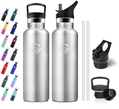 JAPORIA Borraccia Termica 500ml, Bottiglia Acqua senza BPA, Isolamento Termico a Doppia Parete, Borraccia con Cannuccia per Scuole, Viaggio, Uffici