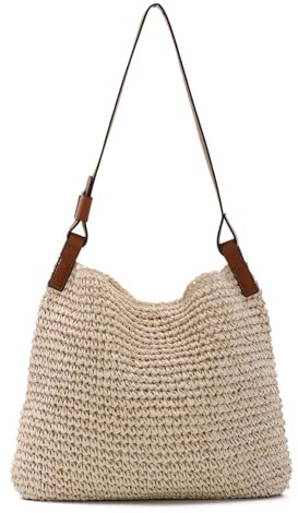 SUKUTU Bolsos de Playa de paja para Mujer Bolsos de Hombro Grandes para verano Bolsos tote hechos a mano