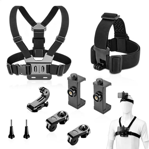 Kit de Accesorios para Cámara de Acción, 9 en 1 Correa Movil Cabeza, Adaptador para Cámara Deportiva Que Incluye Correa para el Pecho y Cabeza, Compatible con Teléfonos Móviles y Cámaras Deportivas