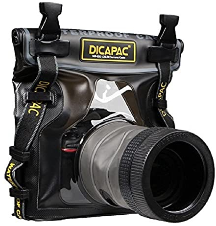 DiCAPac WP-S10 Wasserdichte DSLR-Kameratasche mit Objektiv, Unterwassergehäuse, Wasserschutz bis zu 5 Meter Tiefe, schwarz und dunkelbraun