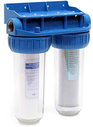 Naturewater NW-BR10B3 2 Stufen Wasserfilter Doppelfilter, 5 µ, 26,16 mm (3/4), Ø62 mm PP Kartusche, Filter Wandhalterung, Filterschlüssel, Sedimentfilter Aktivkohleblock