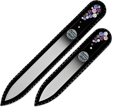 Mont Bleu Set di 2 lime per unghie in vetro decorato a mano con Swarovski Elements | Vetro di Boemia temperato originale, garanzia a vita, in custodia di velluto nero
