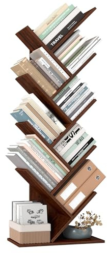 VASAGLE Tree Bookshelf, 9-Tier Bookcase, Large Bookshelf, Space-Saving Corner Shelf, Book Tree, Holds Books, CDs, Games, for Bedroom, Living Room, Home Office, Walnut Color ULBC11BY