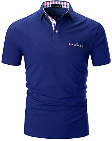 STTLZMC Casual Polo Hombre Mangas Corta Camisetas Deporte Algodón Clásico Plaid Cuello (M, Azul 1)