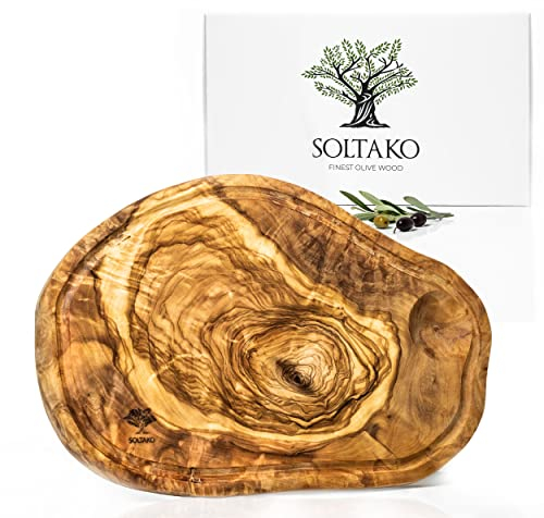 SOLTAKO Tabla de Cortar Cocina madera de olivo, tablas de queso, bandeja de aperitivo de oliva tunecina, tabla de pan de madera, tabla para cortar (Longitud aprox. 43-45 cm)