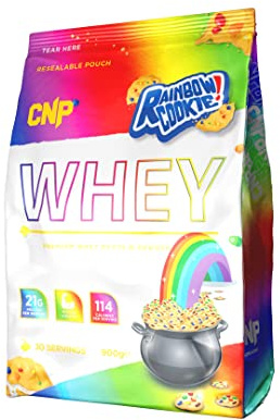 CNP Professional Premium Whey Protein Powder 2kg & 900g, 21g Protein, Low Carb, Easy Digestion, 66/30 Servings, Vegetarian, Halal, 12 Great Flavours (900g, Rainbow Cookie)