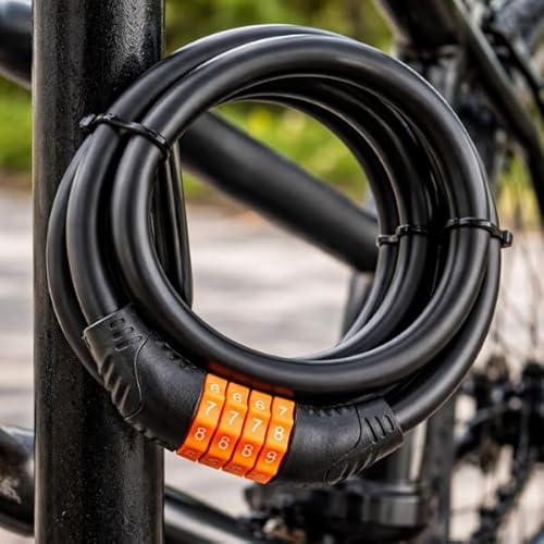 Garden Mile Cerradura de cable digital con combinación de 4 dígitos – Candado negro duradero y resistente a la intemperie – Cerradura de código de seguridad reiniciable