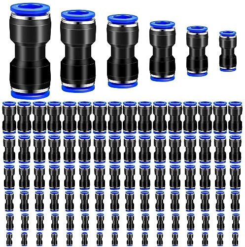 Aemygo 120 Pcs Straight Push Connectors, 4 6 8 10 12 mm Air Hose Fittings Quick Release Pneumatic Connectors Plastic Push to Connect Fittings Kit Straight Tube Air Line Fittings