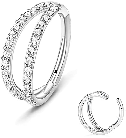 ESHIONER Nasenpiercing G23 Titan Hypoallergen Helix Piercing Schmuck Conch Piercing Ohrring Tragus Ohr Piercing Ring Clicker Ring Silber Gold Septum Nostril Lip Nose Daith Rook Nasenring CZ 16G 12MM