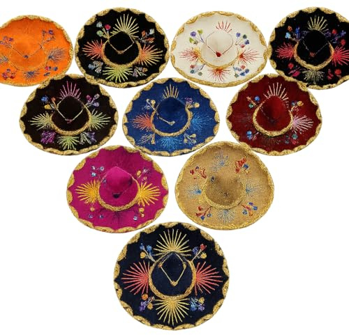 Mini Mexican Sombrero Hats 5 Pack – 6 Inch Charro Mariachi Sombreros, Assorted Colors, Fiesta Party Decorations, Cinco de Mayo Decor, Mexican Party Favors