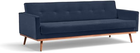 Klematisar Sofa mit Schlaffunktion 215cm – Dreisitzer auf Holzbeinen – Ausziehbare Couch fürs Wohnzimmer – Skandinavischer Stil – Steppung auf Rückenlehne